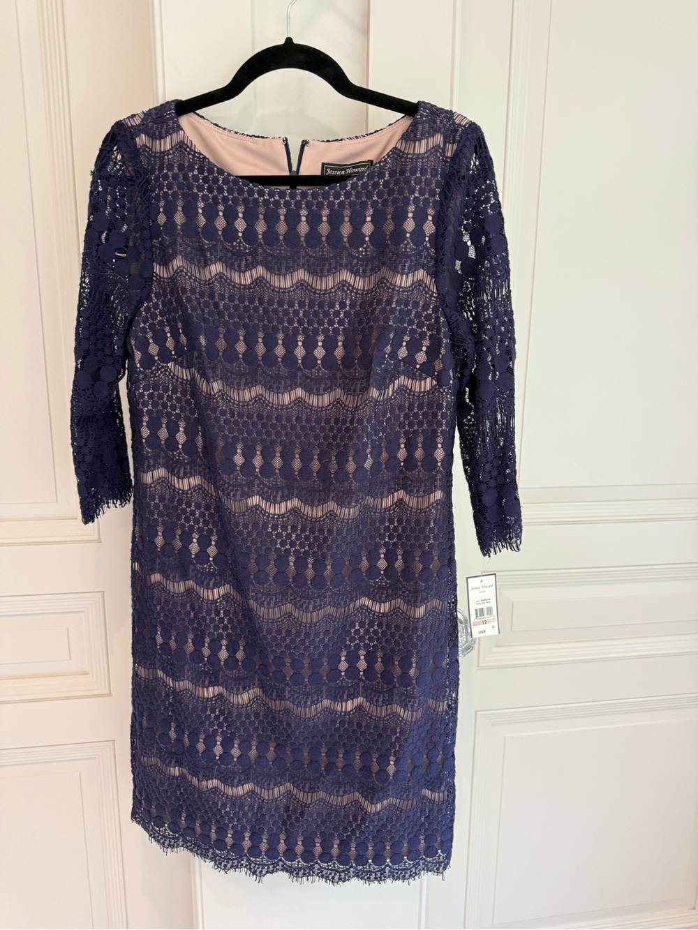 Jessica Howard Navy Lace Midi Dress with Nude Lining